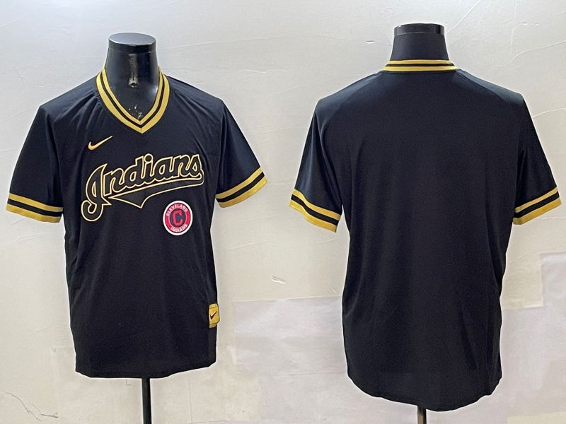 Men Cleveland Indians Blank Black Gold Game 2025 Nike MLB Jersey style 3
